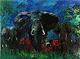 Leroy Neiman Elephant Stampede painting